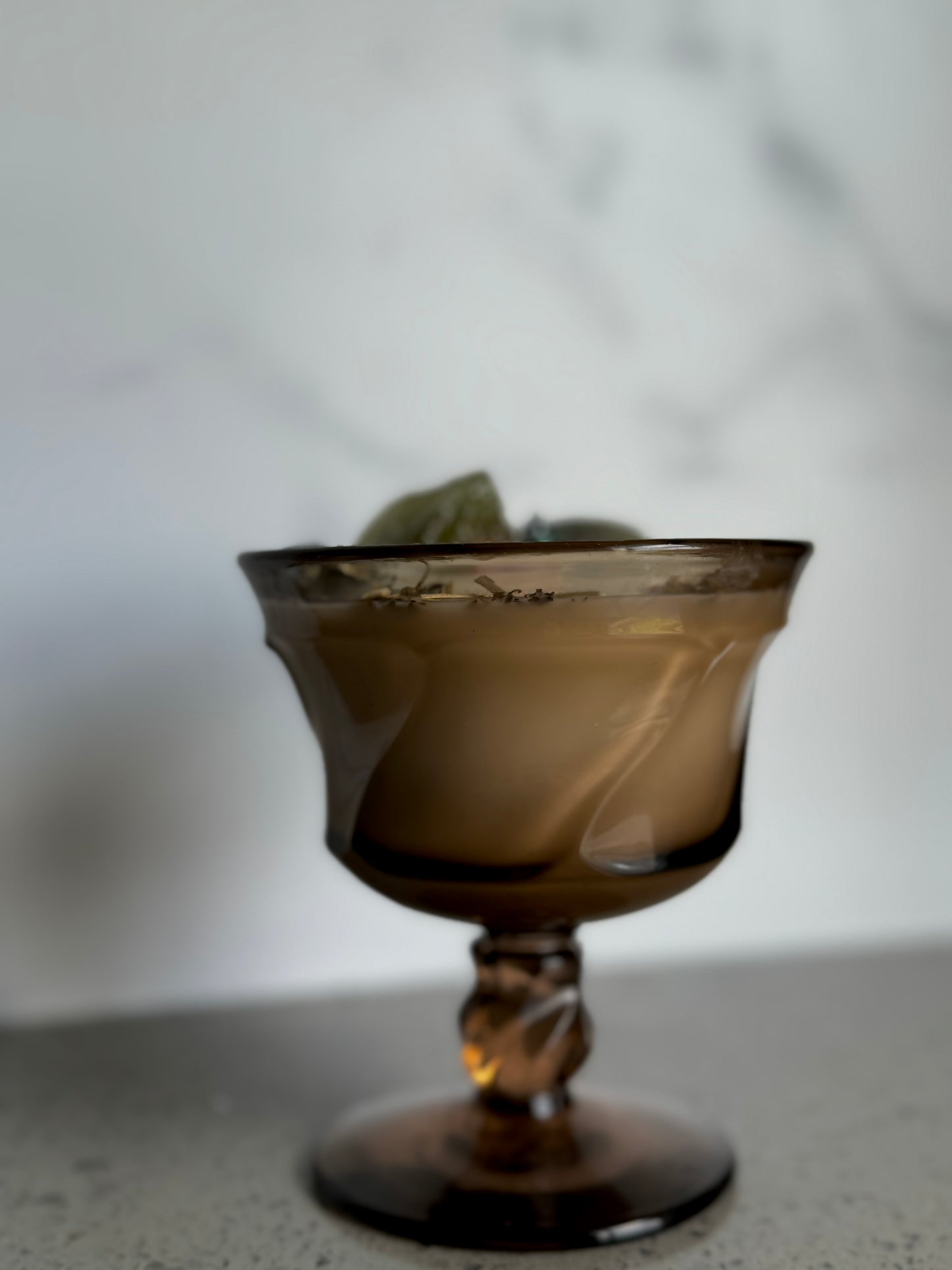 Vintage 70’s Fostoria Jamestown Brown Swirl glass Candle