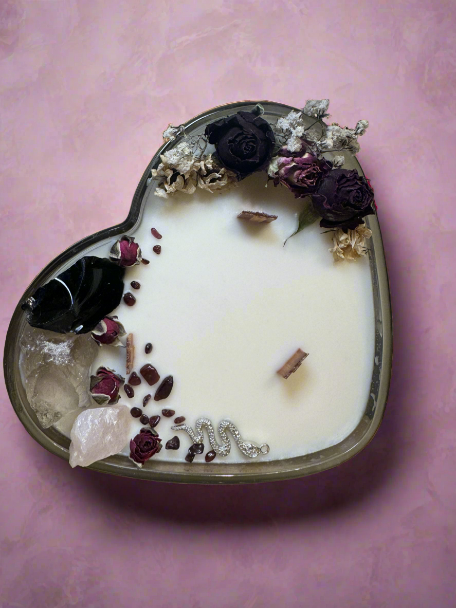 Heart shaped vintage glass candle