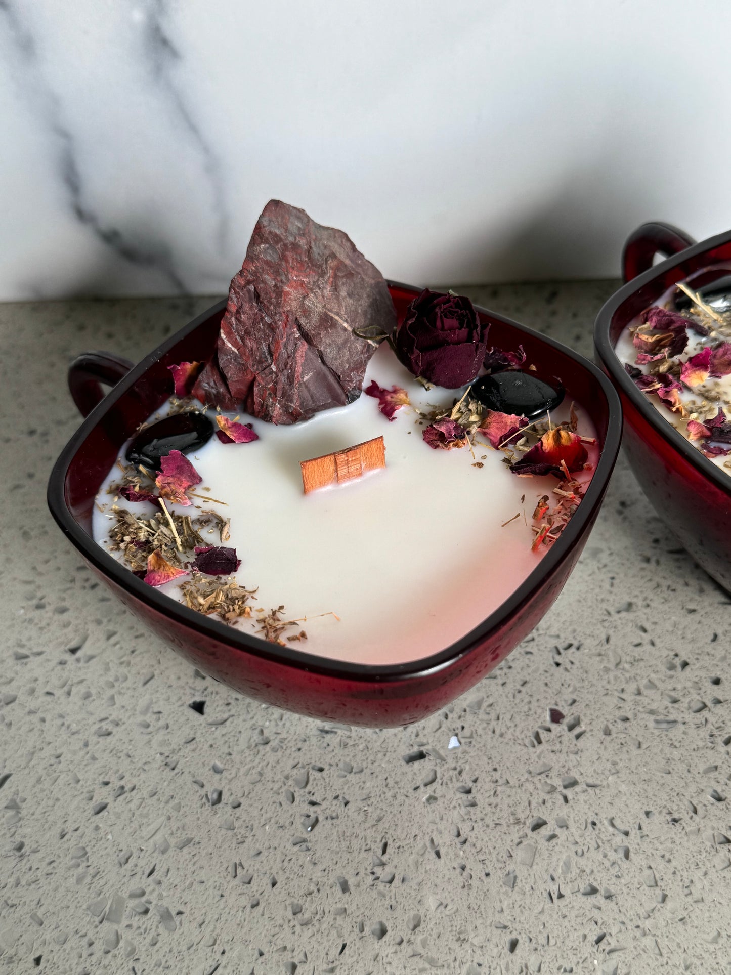 Vintage 1950s Mid-Century collectible glass. Royal Ruby Charm Square Cup Candle