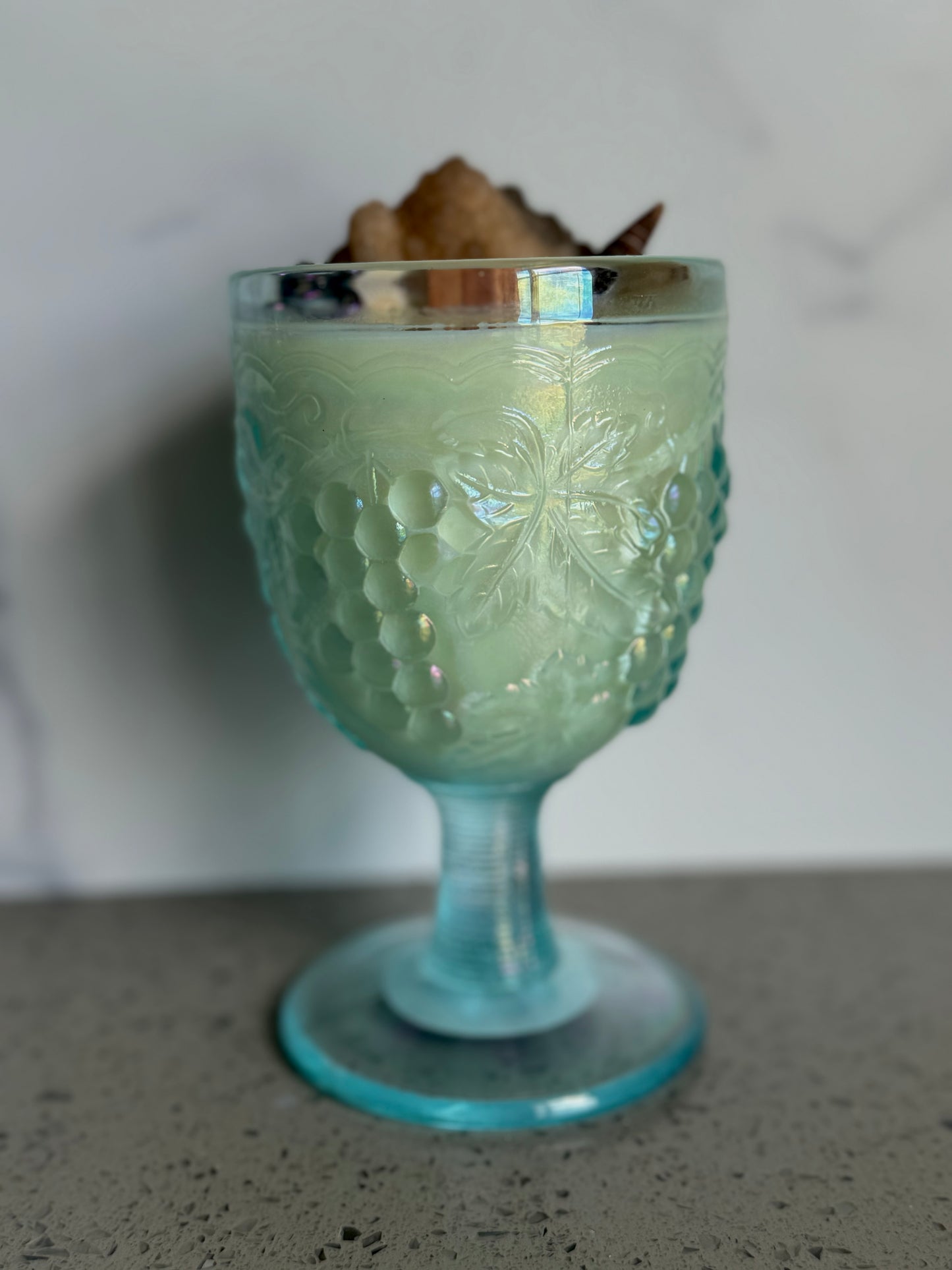 Vintage Ice Blue Imperial Carnival "Grape" Wine Glass Candle