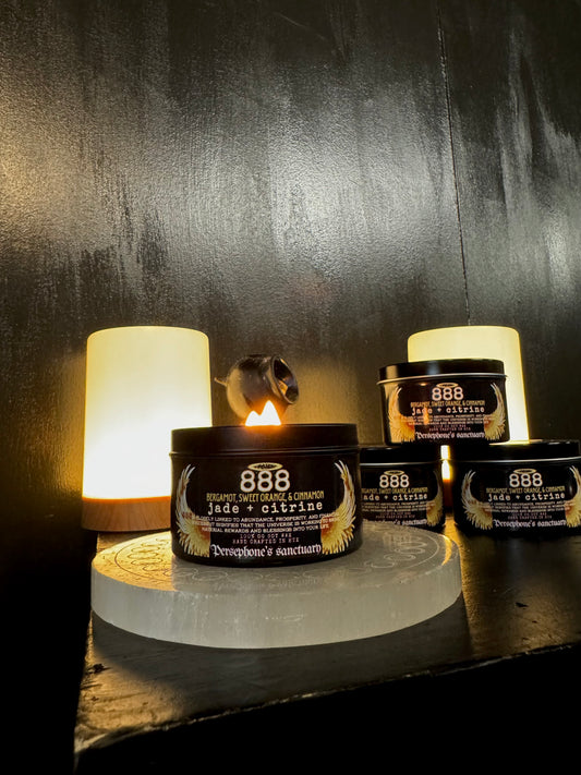 Eco-friendly 888 Angel number crystal infused intention candle