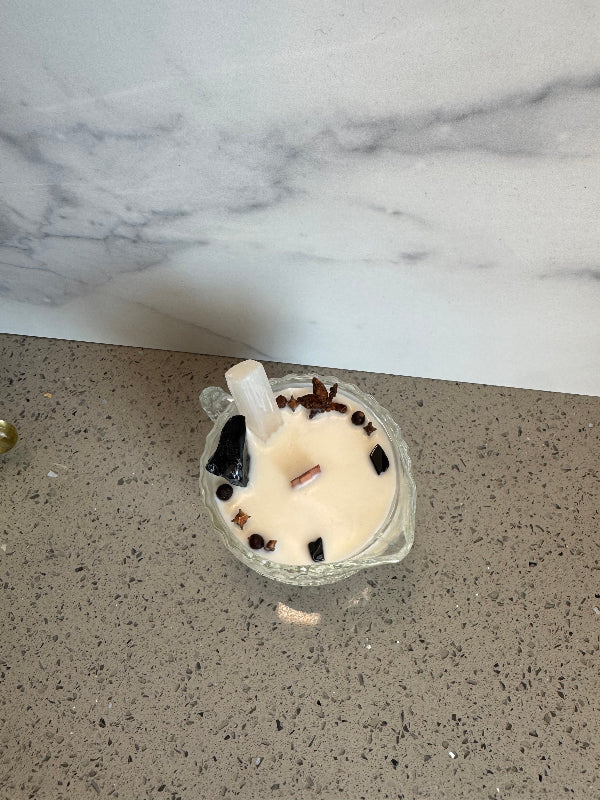 Diamond cut creamer glass candle