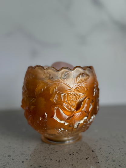 Vintage Dugan Carnival Glass Marigold Rose Bowl Wreath of Roses Candle