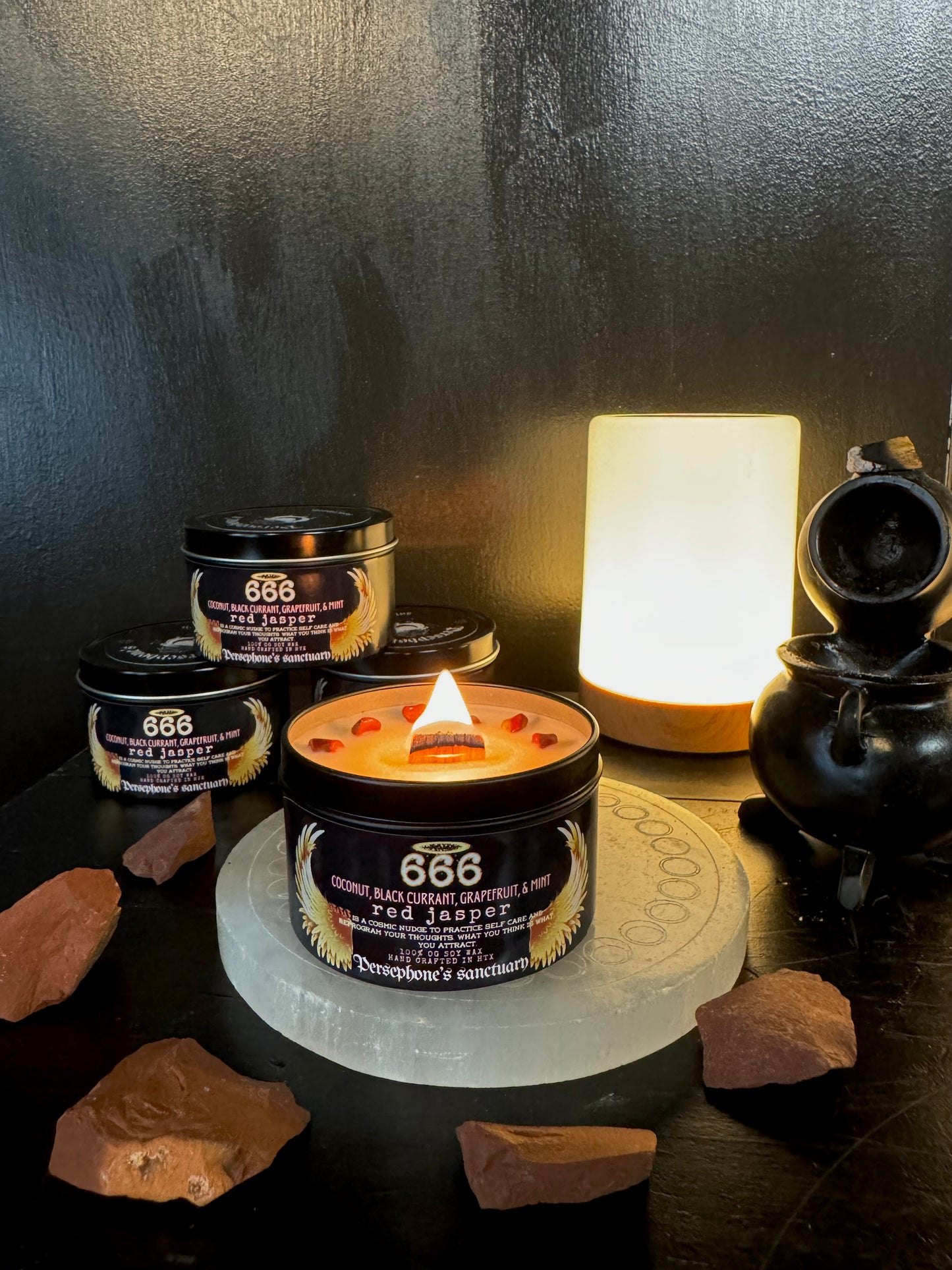 666 Angel Number crystal infused Intention Candle