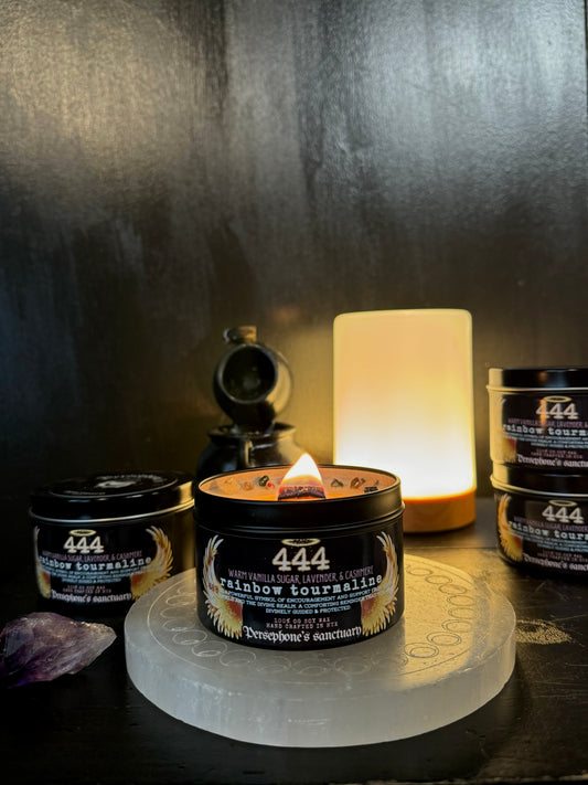 Eco-friendly crystal infused 444 angel number intention candle