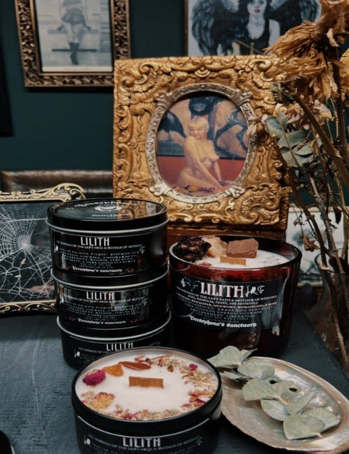 the lilith devotional candle in matte black tin