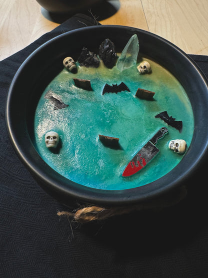 Spooky season slasher Triple Wick Cauldron Candle