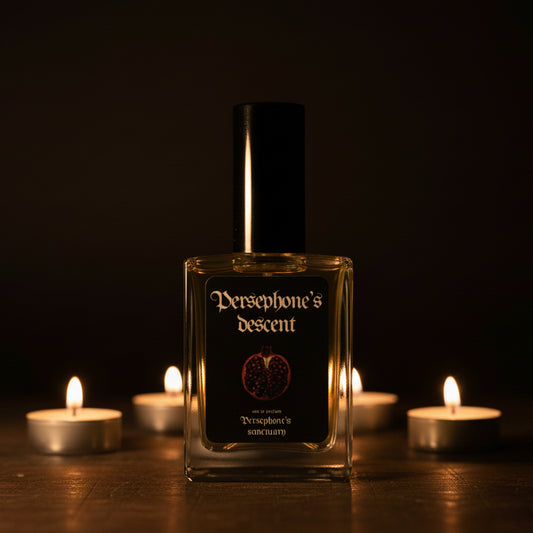 Glass bottle of Persephone’s descent perfume